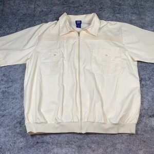Vintage John Blair Zip Up Shirt Men's 2XT‎ Pale Cream 80's Miami Vice Banded Hem
